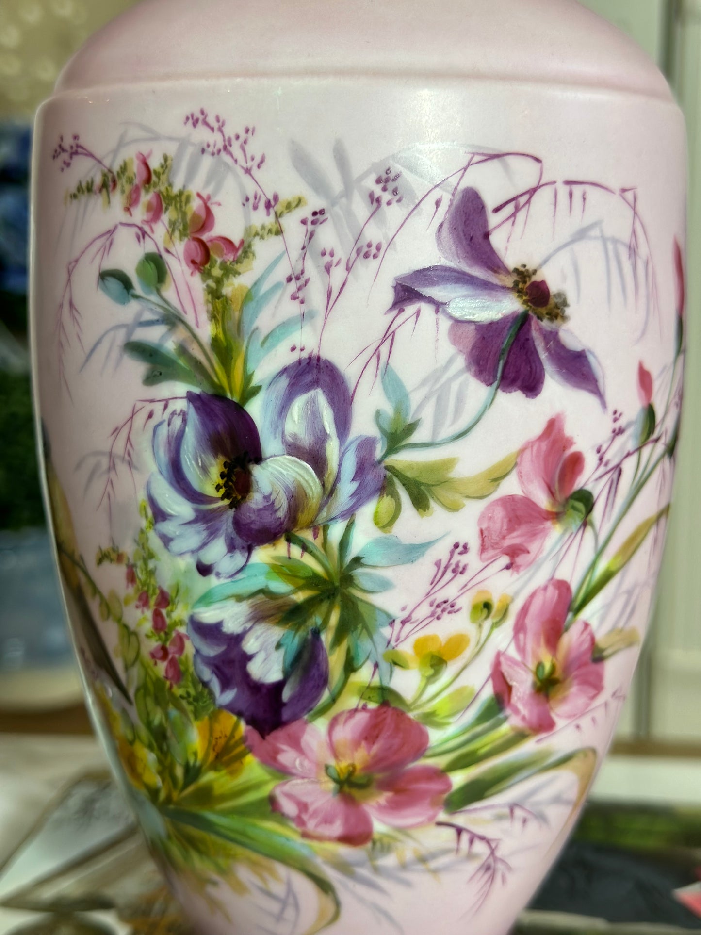Stunning! Antique Limoges Handpainted, 10” Tall Vase Pair - Pink Birds, Florals, Pristine!