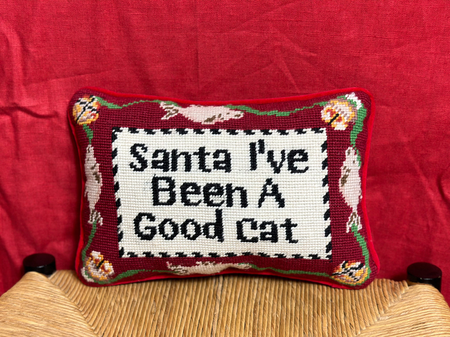 Santa Needlepoint Pillow, 12x8”