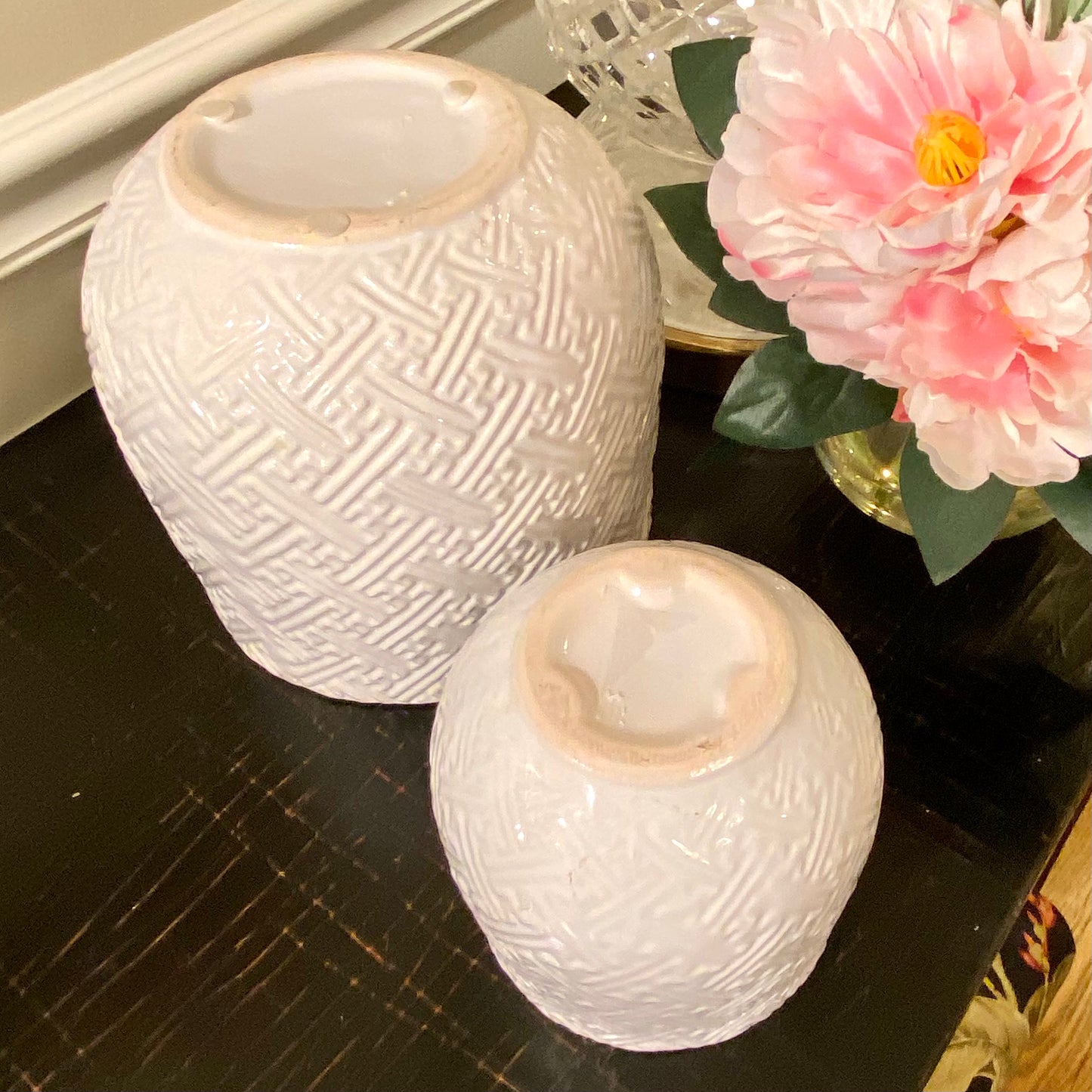Set of 2 chic white ceramic planters.