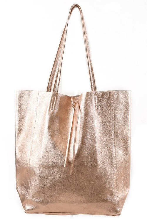 pink metallic tote bag