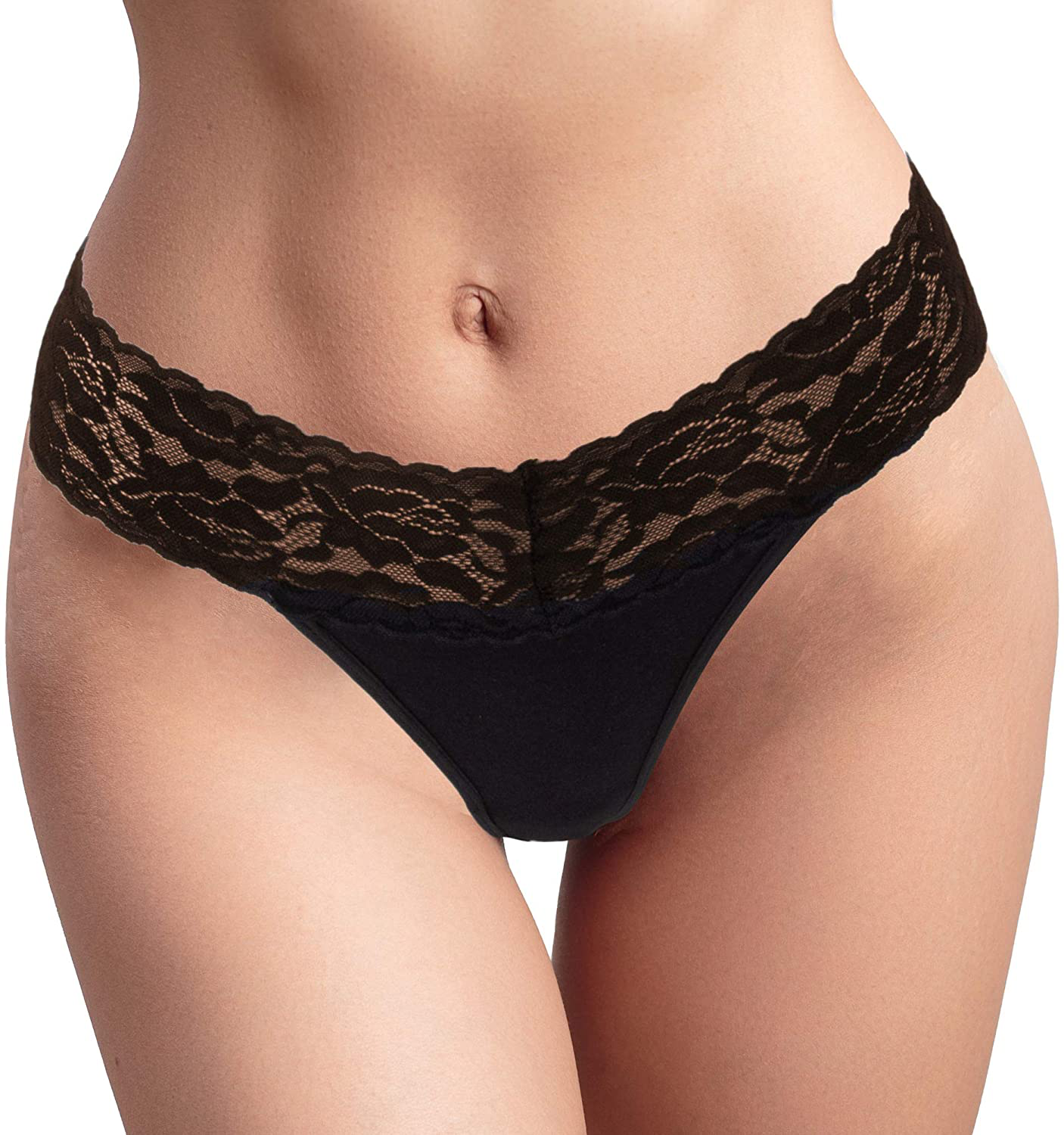 Jo & Bette (6 Pack) Cotton Womens Thong Underwear Lace Trim Soft Sexy Lingerie Panties Set