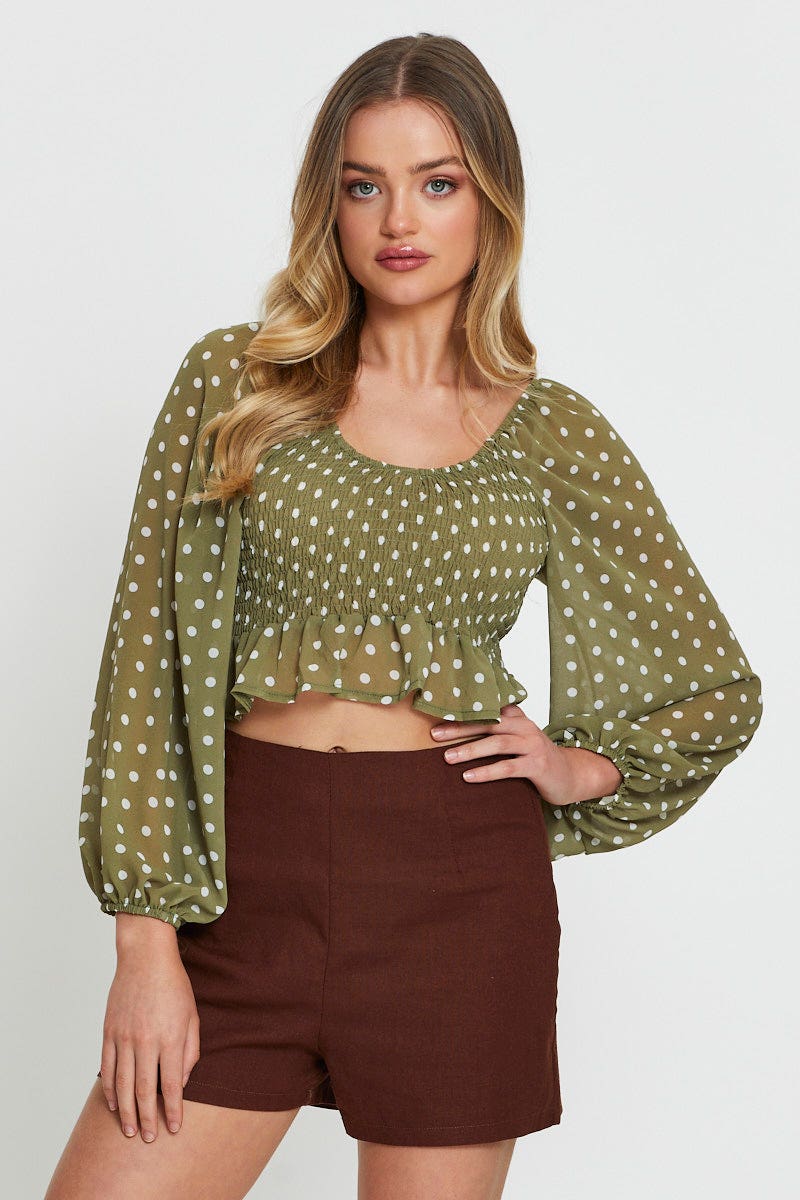 green polka dot crop top