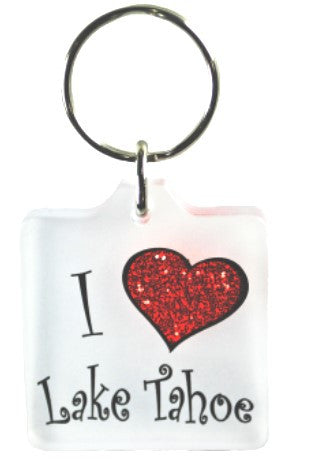 I Love Lake Tahoe Heart Glitter KEYCHAIN