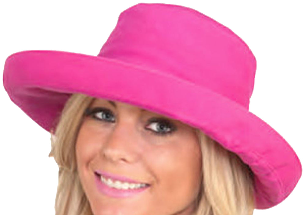 LADIES CANVAS SOLID BRIGHT UP-BRIM BEACH HAT