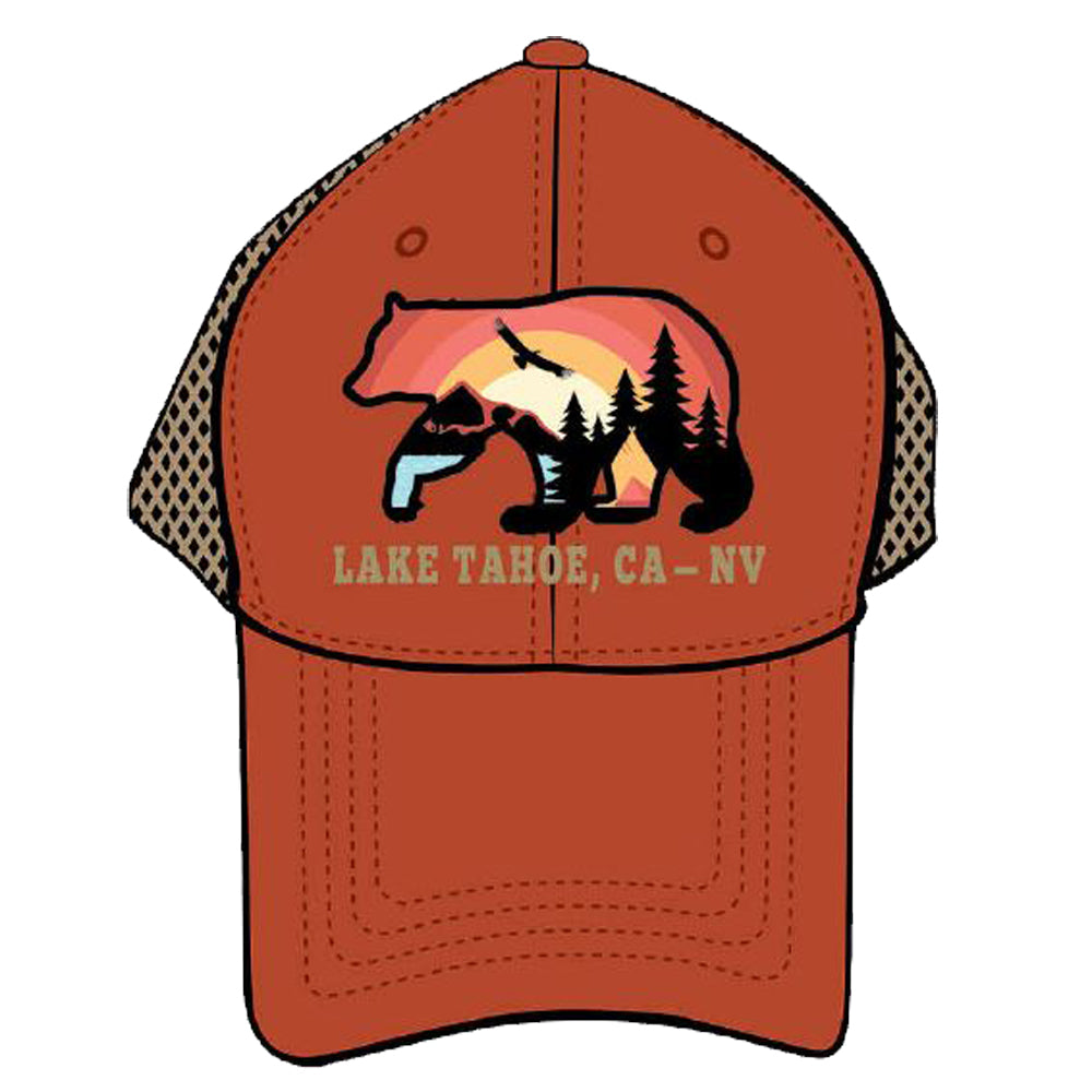 ''Ball Cap Sunrise Bear Sierra Mountains, Burnt Orange, Brown''