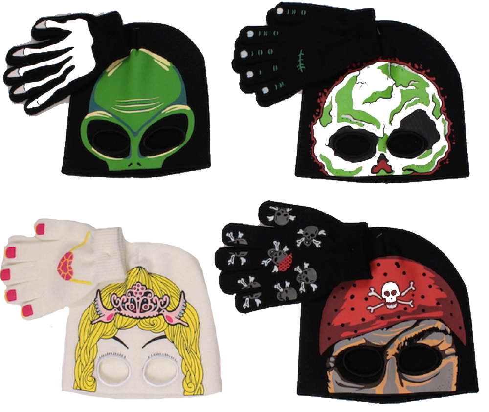 ''Kid's Glow in the Dark Costume Mask HAT & Glove Set, Ages 4-7''