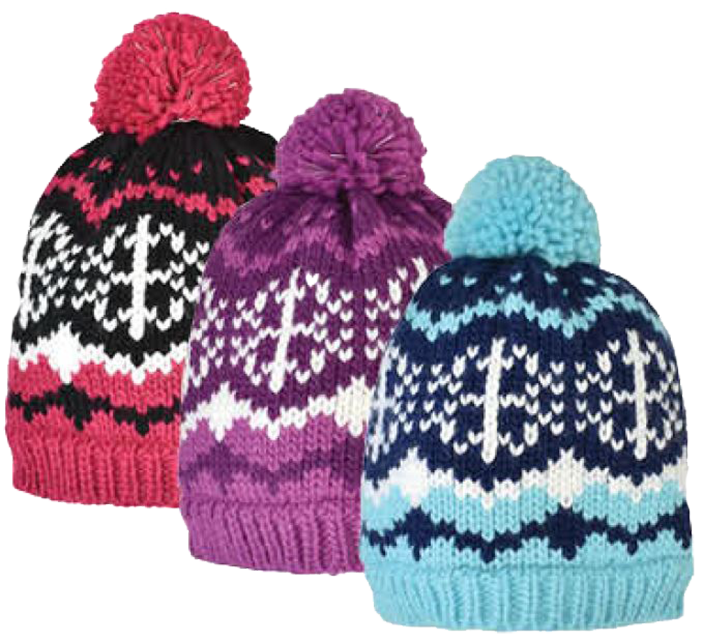 Girl's Snowflake Cable Knit Oversized Pom HAT