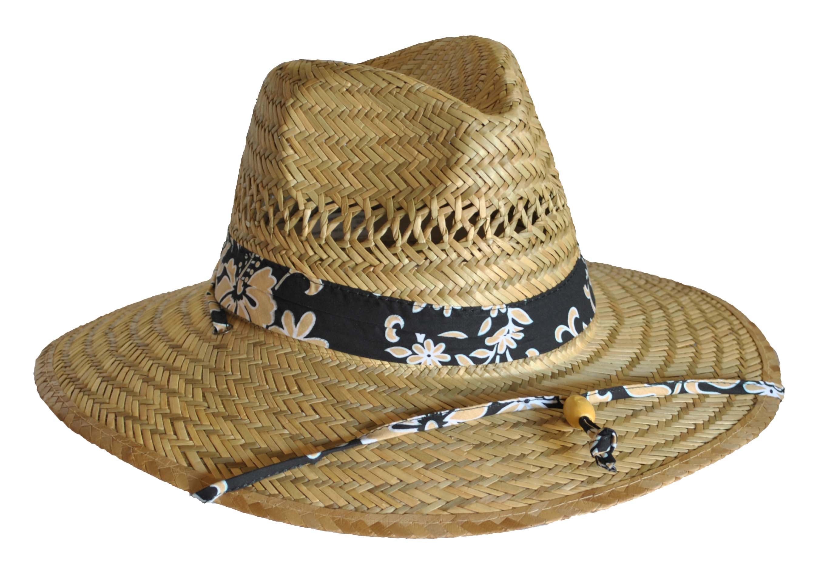 MEN'S STRAW HAT WITH CAMO BAND AND CHIN STRAP