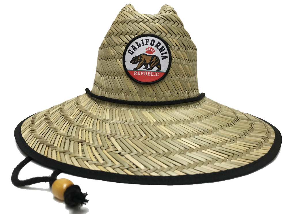 ''Adult CALIFORNIA Republic Badge Rush Straw Lifeguard Hat, Multiple Badge Designs''