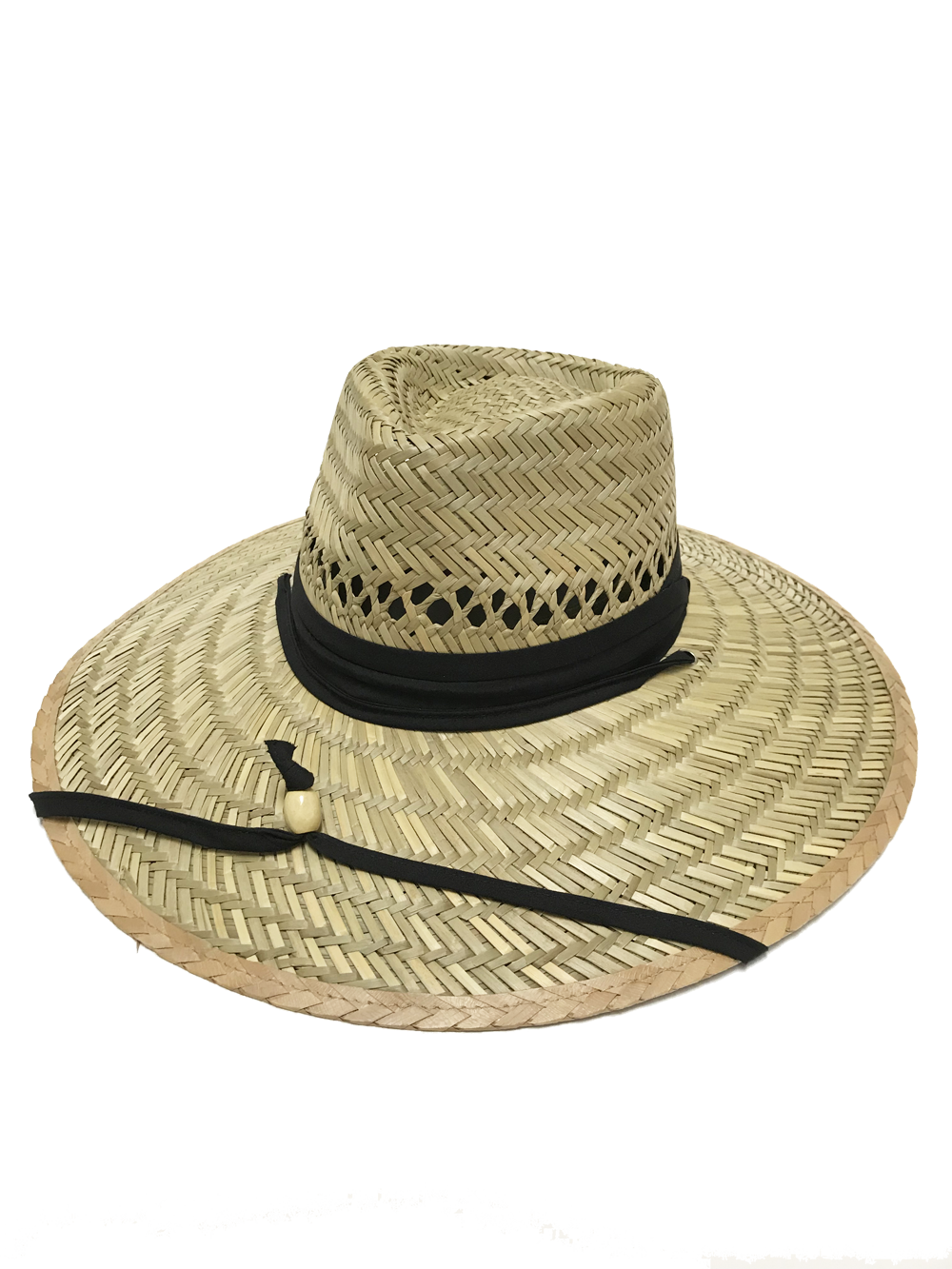 MEN'S RUSH STRAW BEACH HAT WITH SOLID FABRIC BAND AND CHIN STRAP