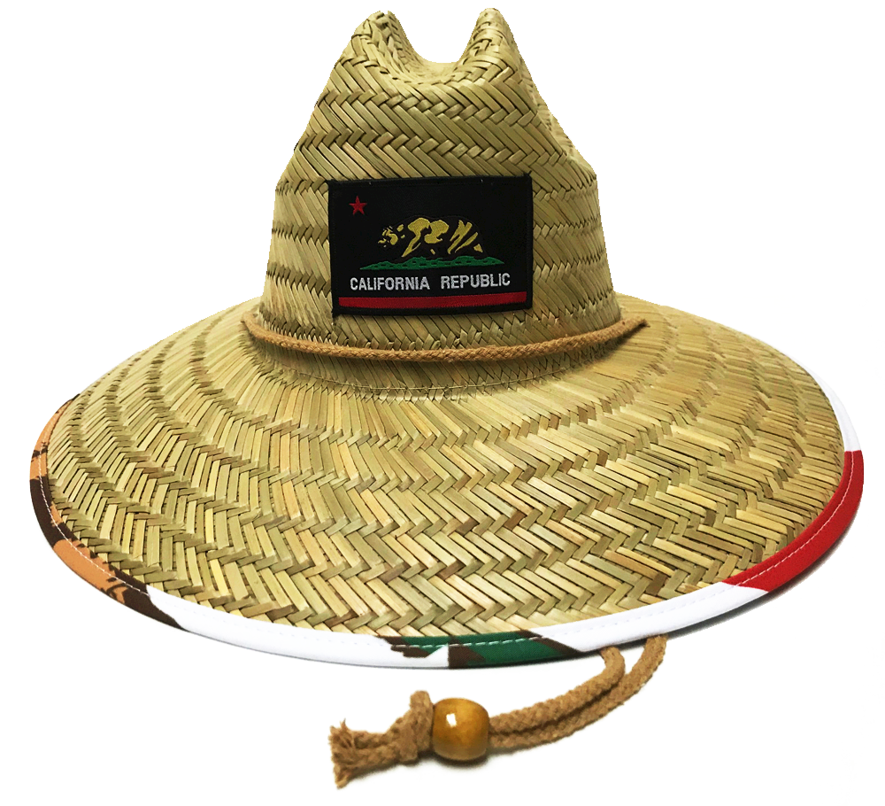 ''NATURAL AND NEUTRAL HATS ADULT CALIFORNIA REPUBLIC BADGE UNDER BRIM DESIGN RUSH STRAW LIFEGUARD HAT