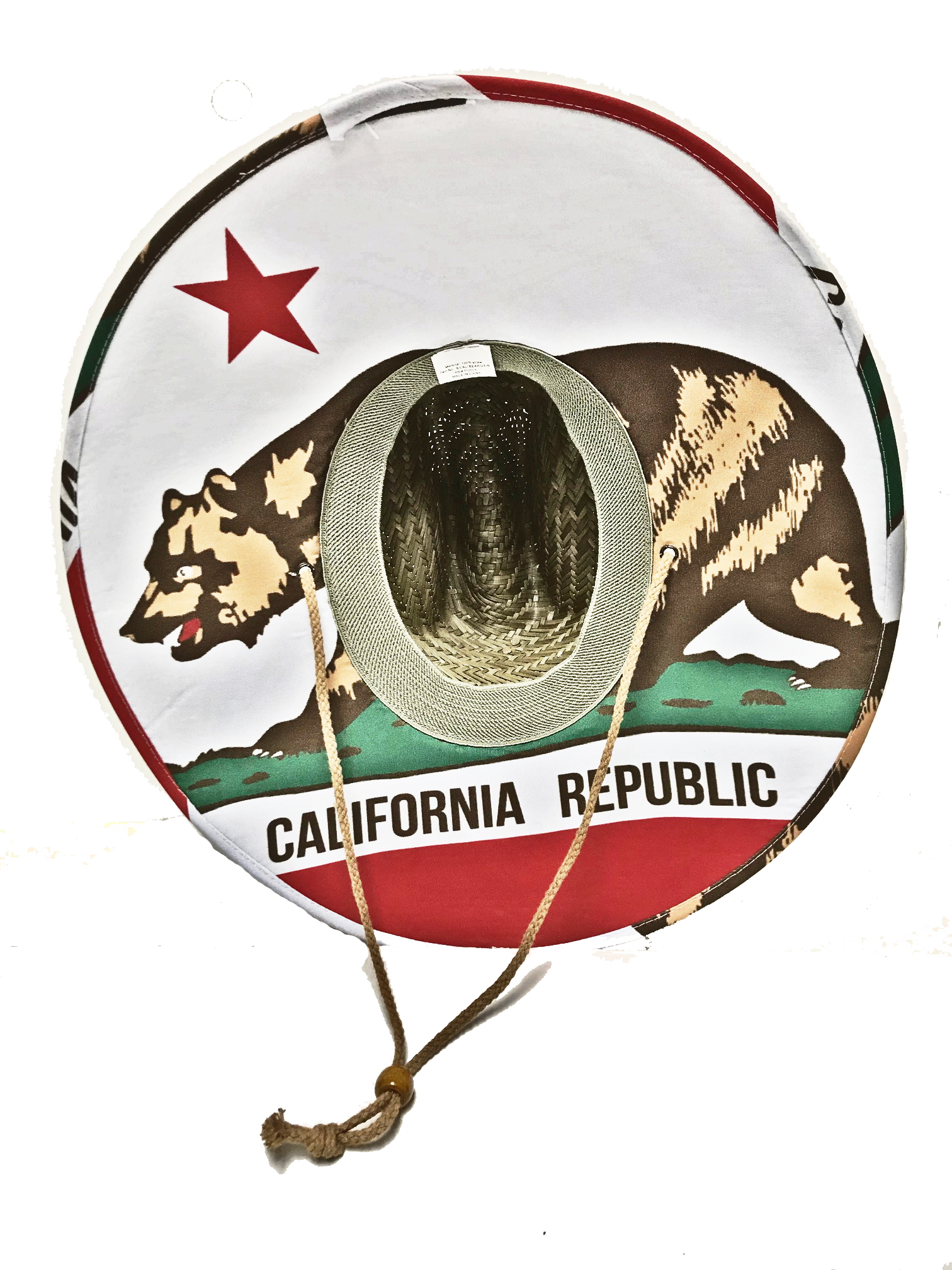 ''Adult California Republic Badge Under Brim Design Rush STRAW Lifeguard HAT, Black, White, Mountain,