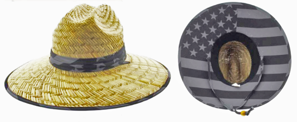 ''NATURAL AND NEUTRAL HATS ADULT USA BAND, FLAG UNDER BRIM DESIGN RUSH STRAW LIFEGUARD HAT, BLACK''