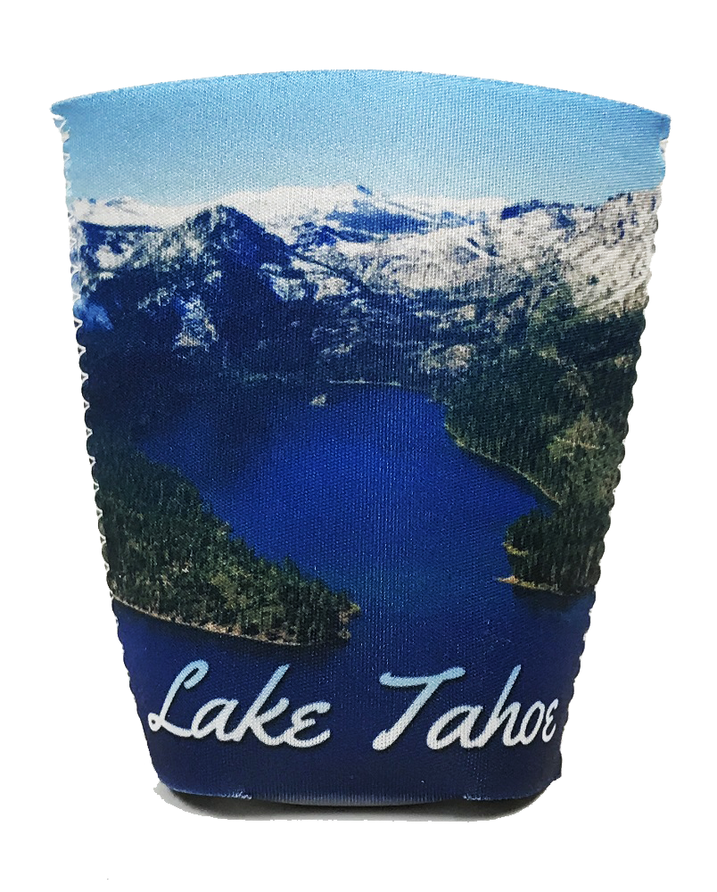 Dual Sided Lake Tahoe Photo & California Republic FLAG Neoprene Can Cooler