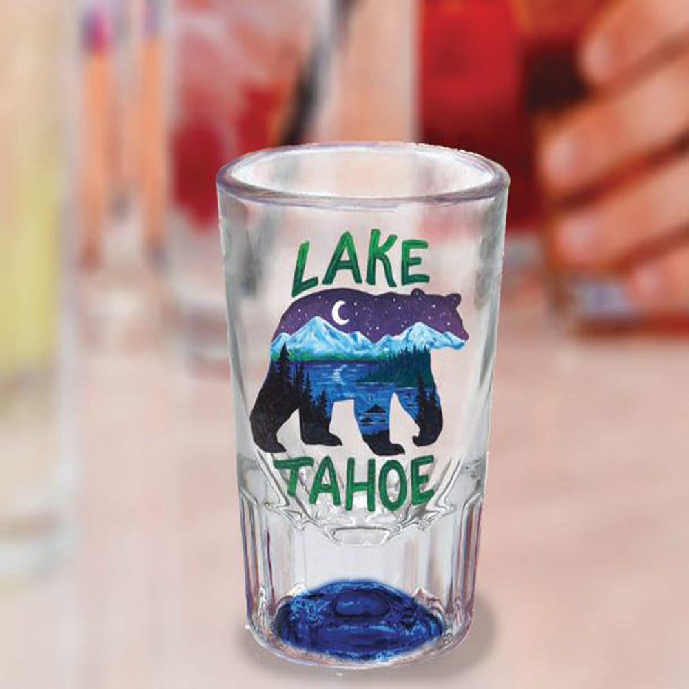 Painted Bear Heavy Glass Lake Tahoe Shot Glass