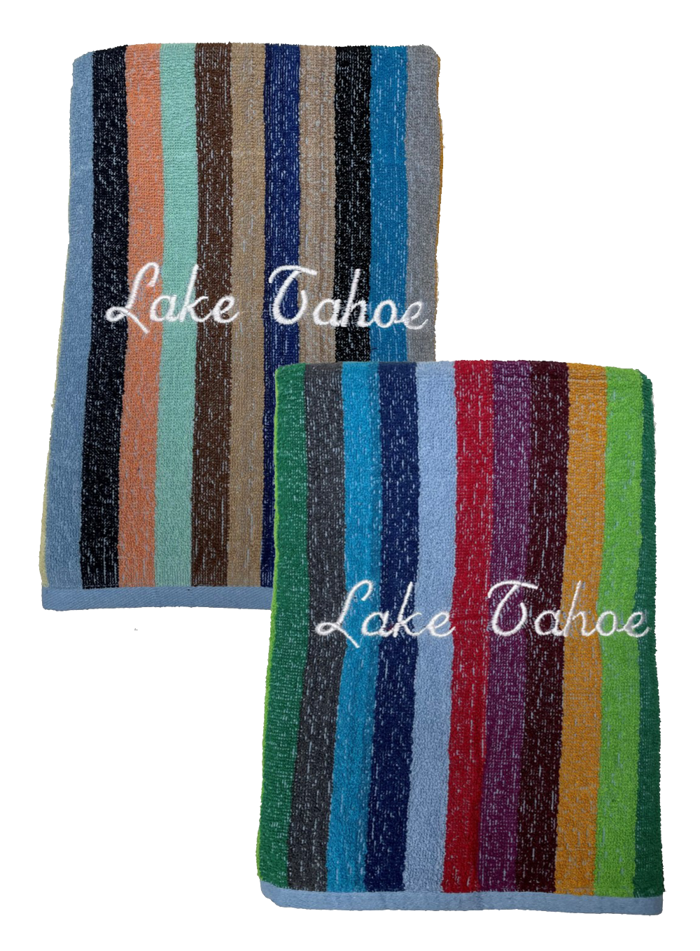 BEACH and Boat Gear TOWEL multi-stripe Embroidered Lake Tahoe