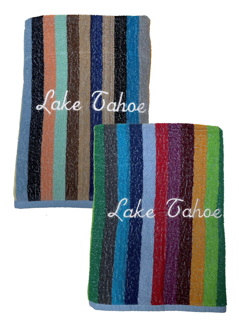 Beach and Boat Gear TOWEL multi-stripe Embroidered Lake Tahoe