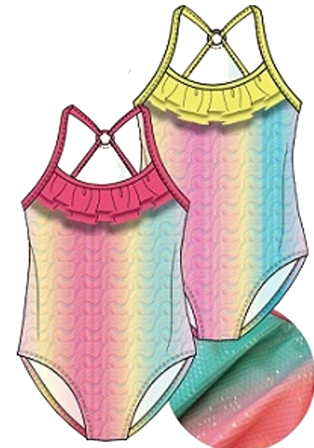 SWIMWEAR GIRLS SZ 4-6X RUFFLED PASTEL RAINBOW ONE PIECE SWIMSUIT