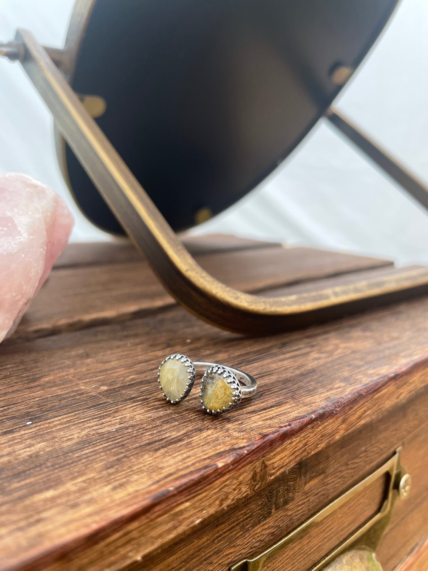Faceted Rutilated Quartz and Sterling Doublet Ring - US 6.5