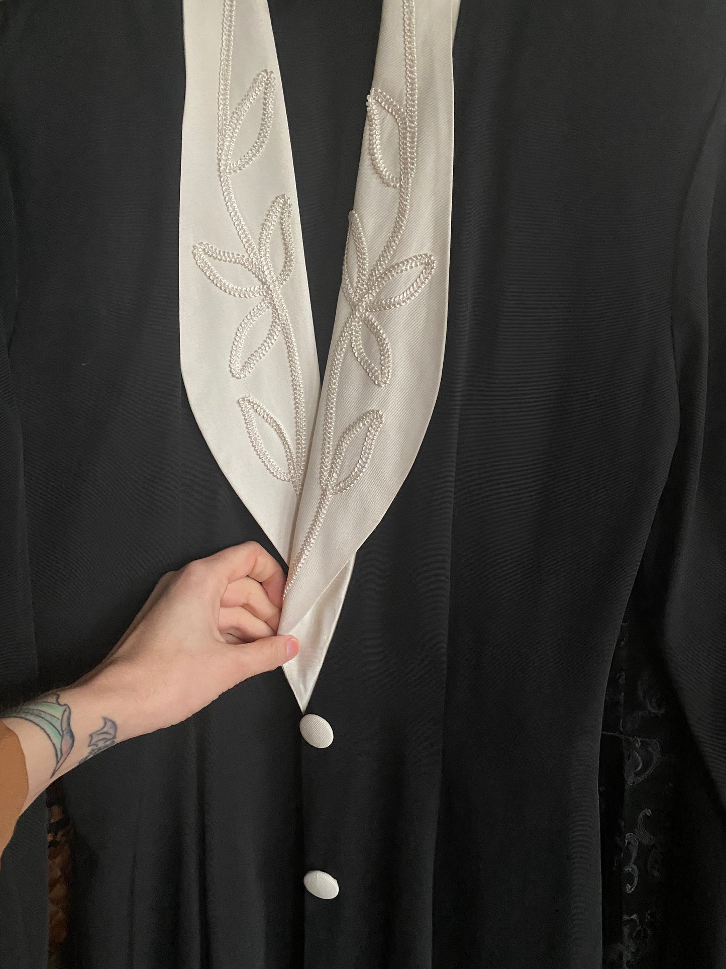 1990s Black & White Rayon Dress - Small