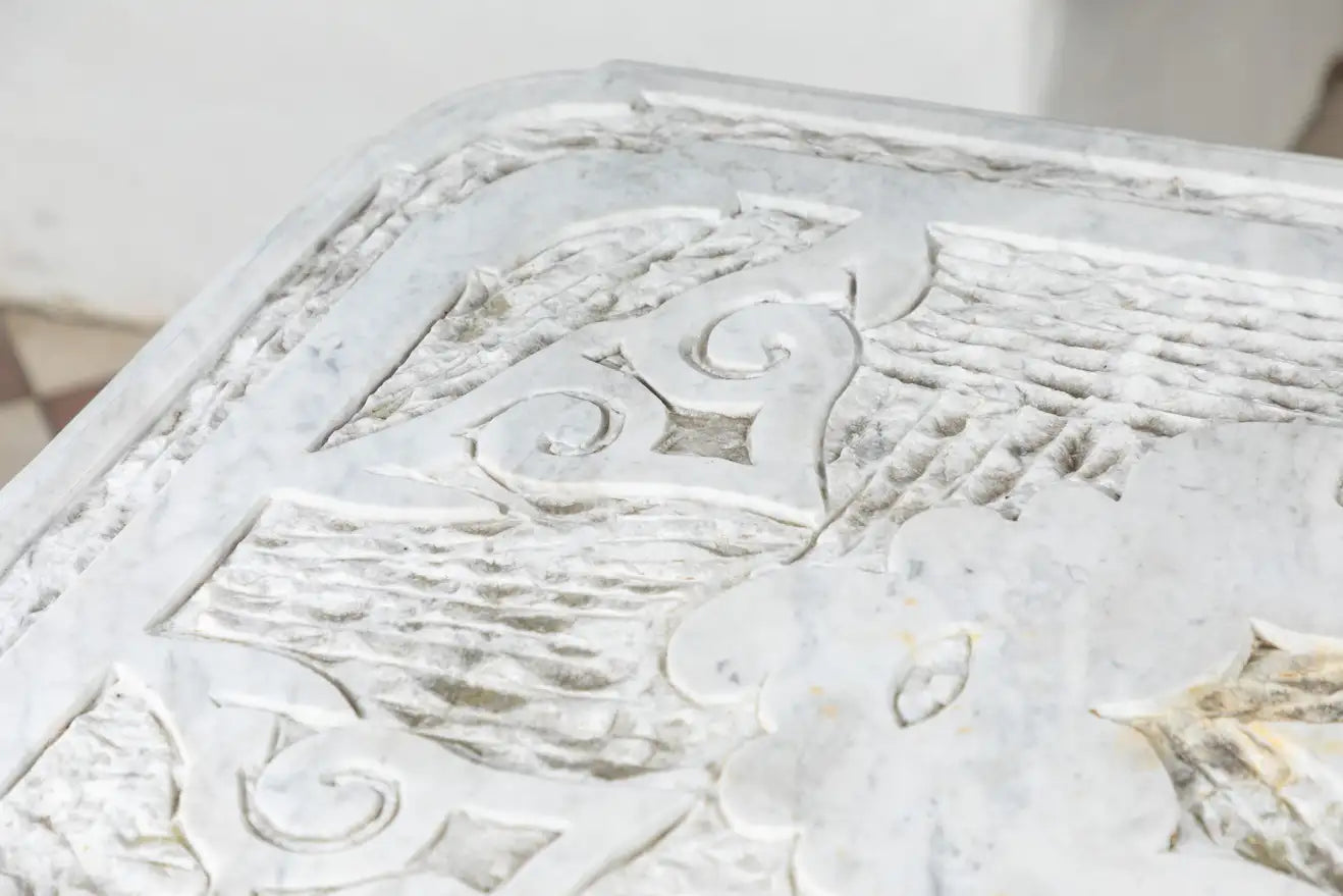 19th Century Castel Franco Hand Chiseled Marble Table with Iron Base