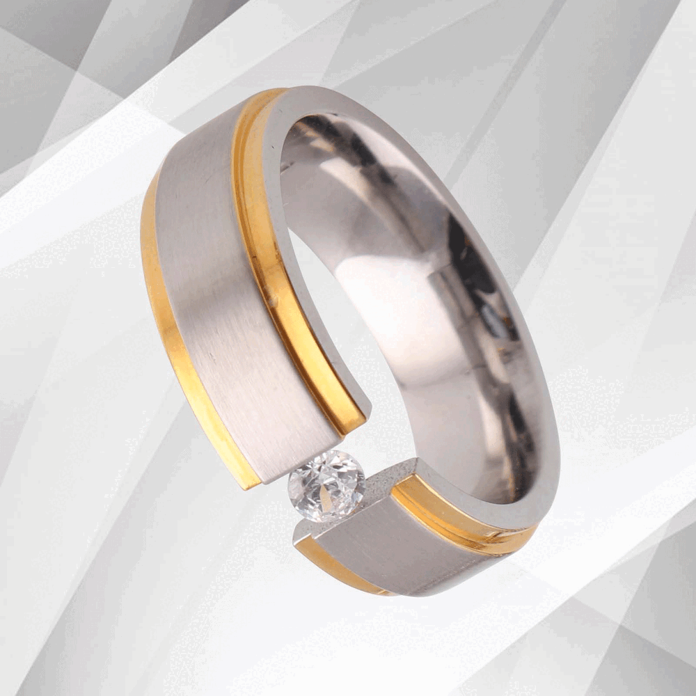 18Ct Yellow And White Gold Over 0.35Ct C Z Diamond Titanium Wedding Ring 6mm UK - Smarter Deals UK