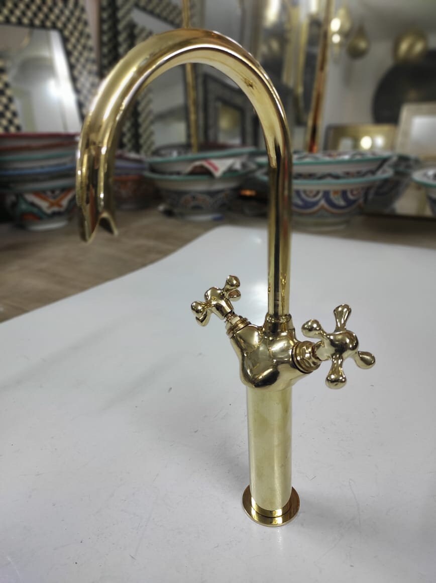 TB1 Moroccan Tap Faucet Brass Finish Hand Engraved Gold Colour 