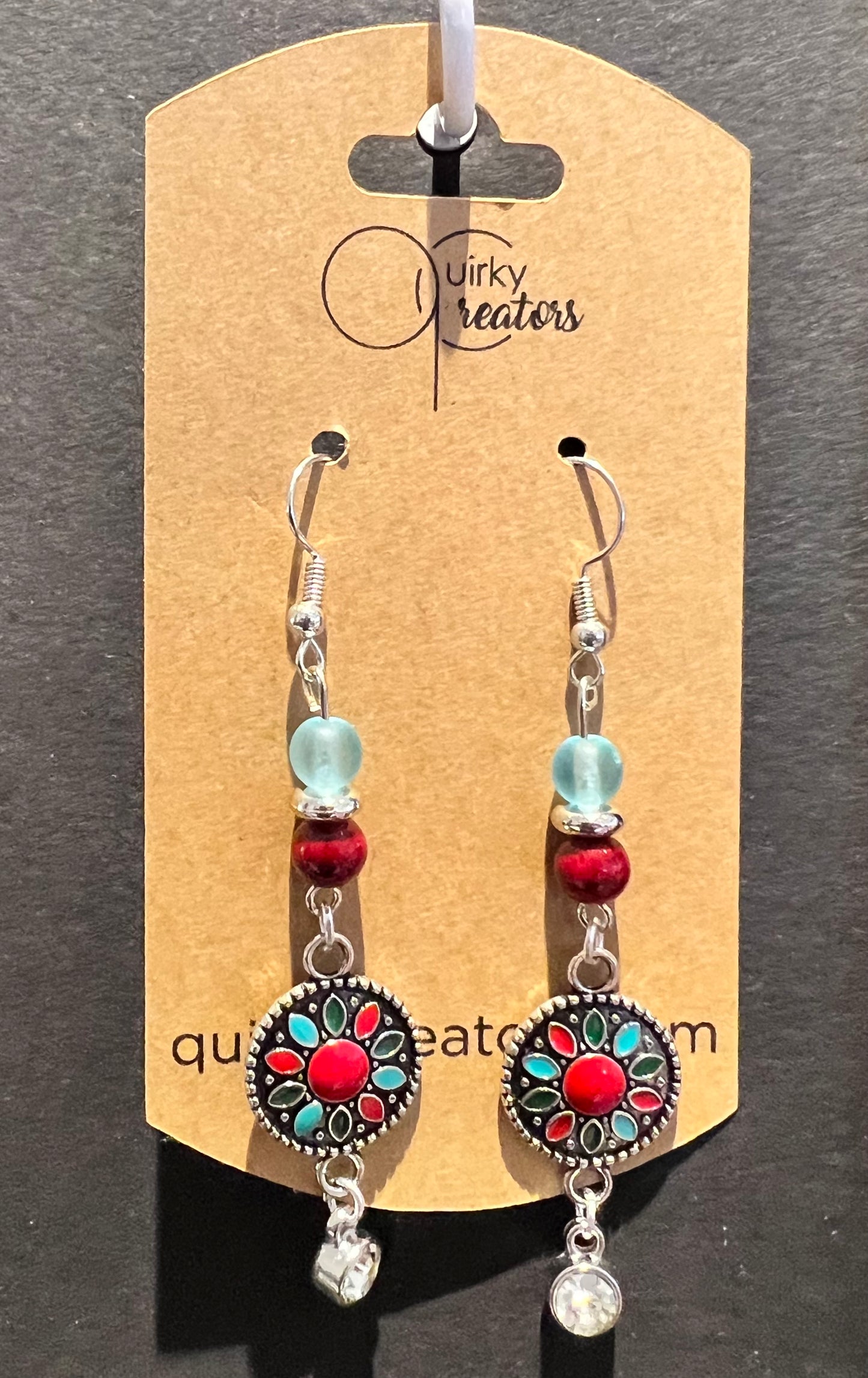 Earrings - teal red silver