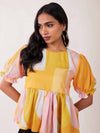 Yellow Abstract Peplum Top by POPPI