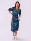POPPI Blue & Black Floral Midi Dress