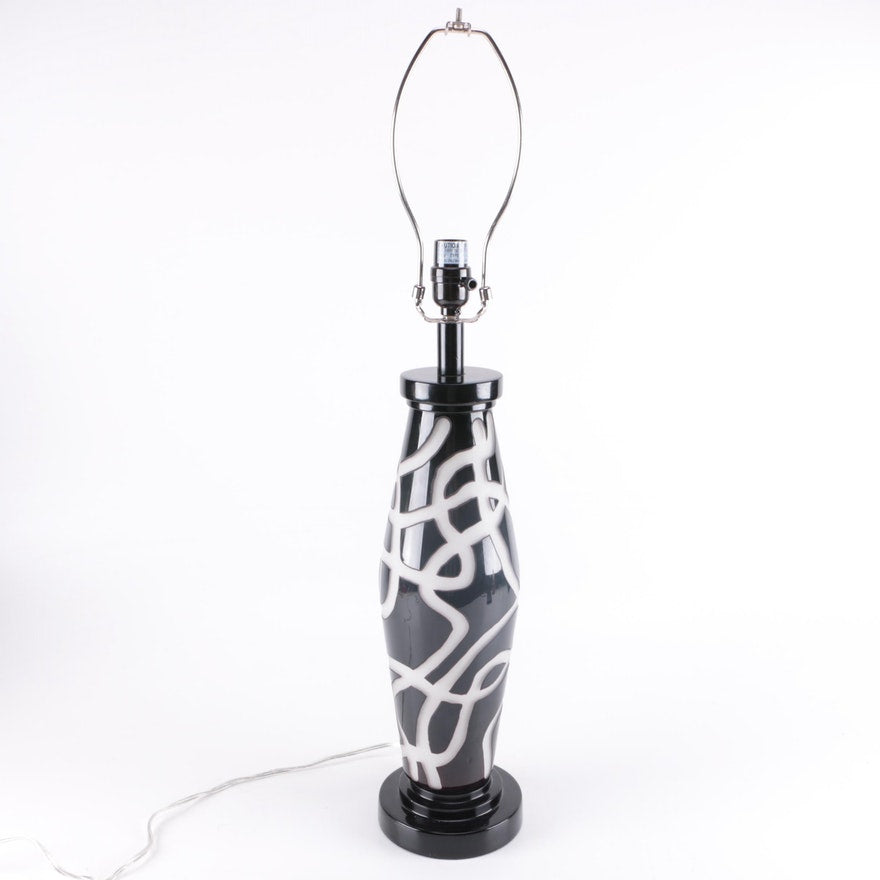Modern Blue Black & White Abstract Ceramic Lamp