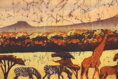 Hand Painted African Savanna Batik Textile Art Panel