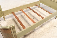 French Baroque Louis XVI Cane Green Painted Twin Bed