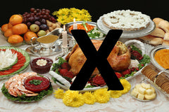 Thanksgiving Dinner With A Black X Over The Turkey