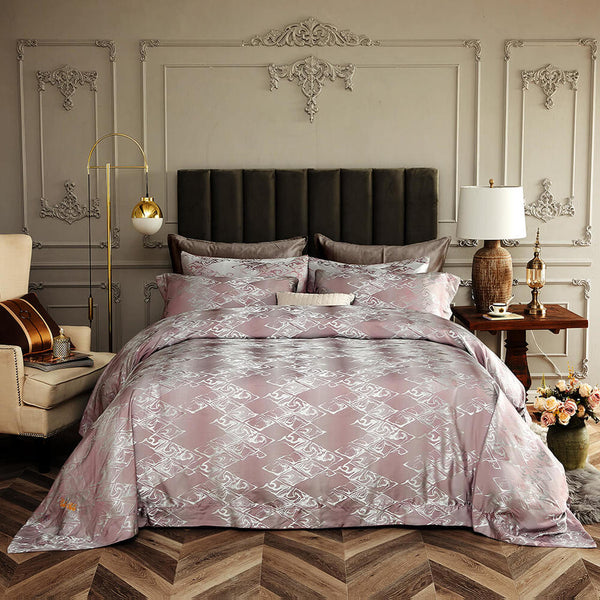 King Size Duvet Cover Set, 6 Piece Luxury Jacquard Bedding, Dolce 