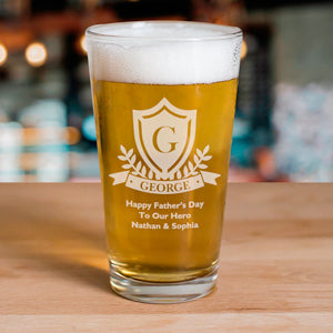 Engraved Crest Beer Glass