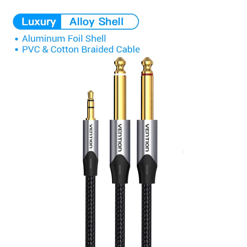Beïnvloeden Gelijk dans 3.5mm to Double 6.5mm TRS Cable AUX Male Mono 6.5 Jack to Stereo 3.5 J