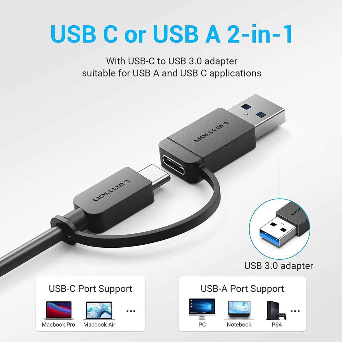 & Type-C 2-in-1 to 4-Port USB 3.0 Hub