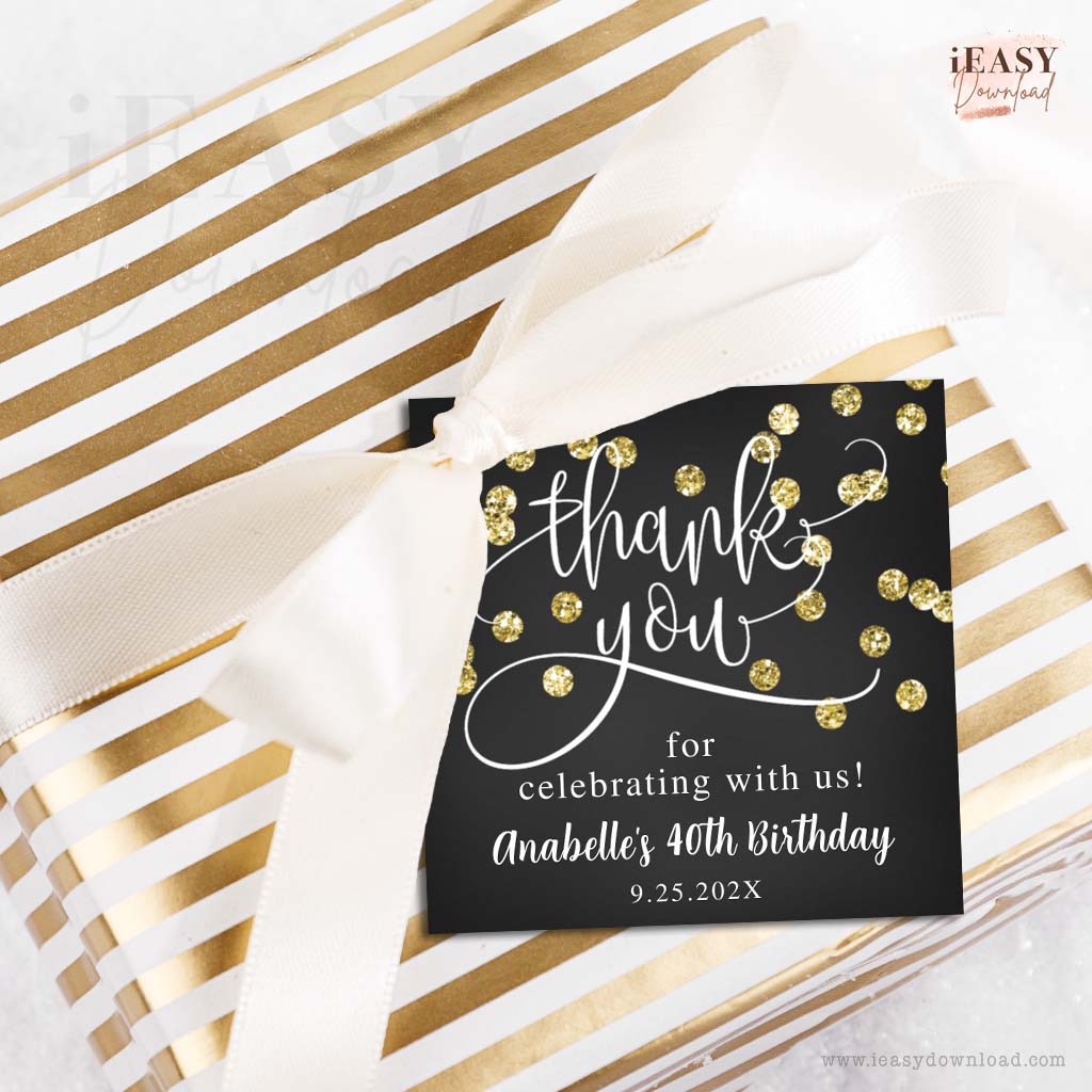 Editable Black and Gold Party Decorations • Thank You Gift Tags ...
