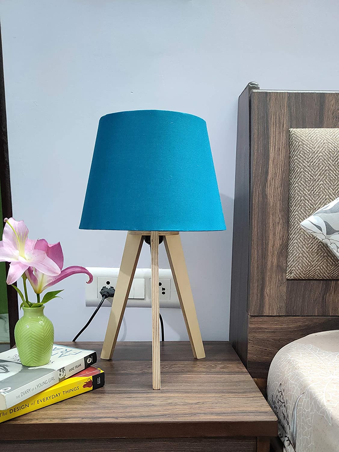 blue wood table lamp