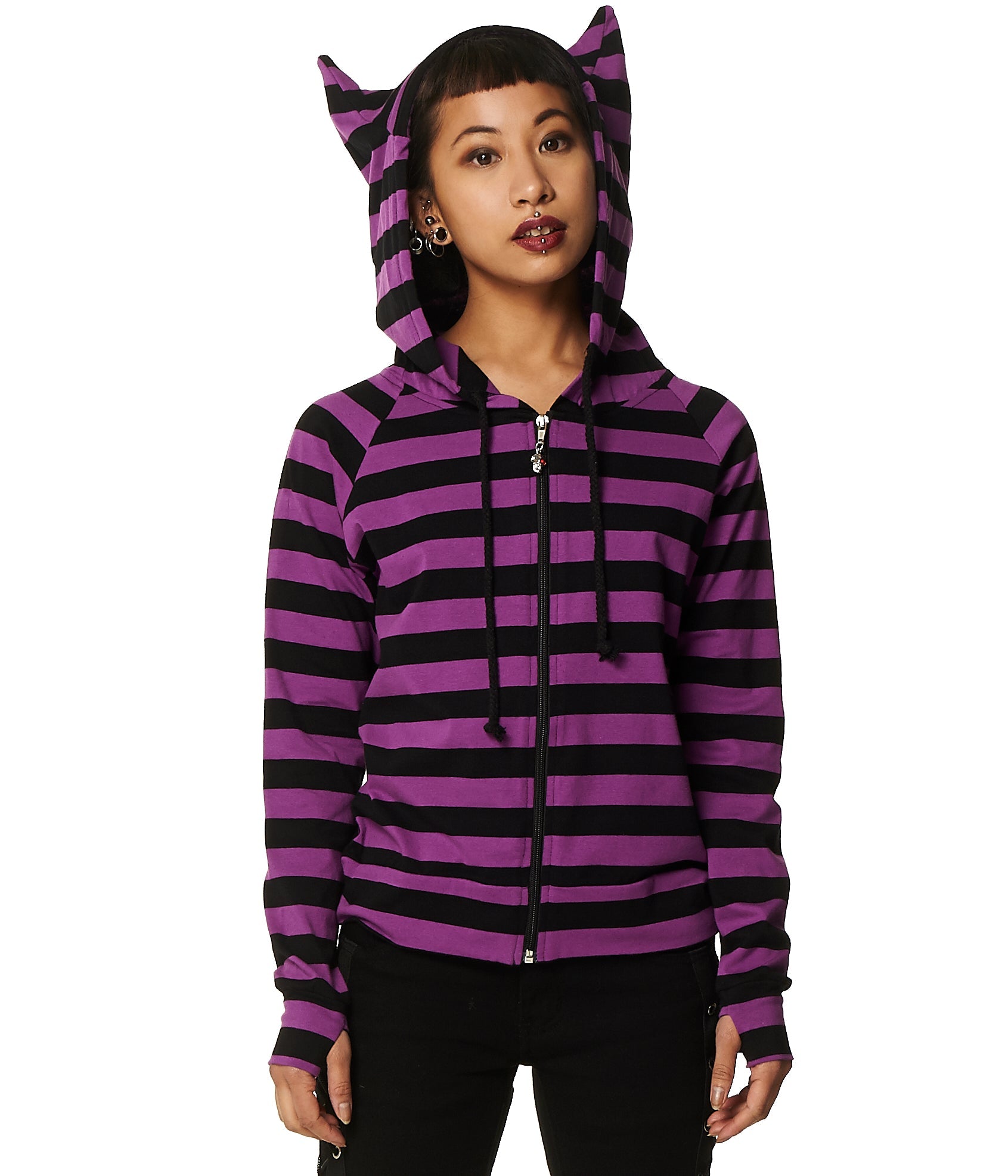 cat ears lace up short hoodie