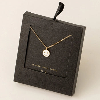 Smiley Face Pendant Necklace- White