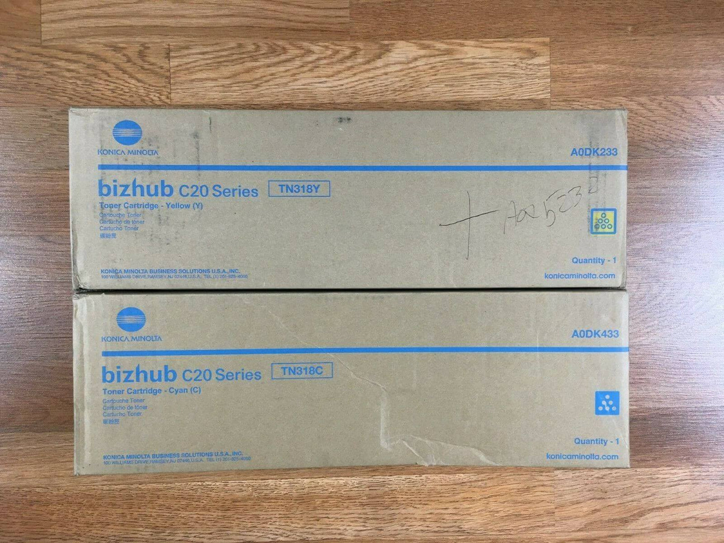 Lot of 2 New Open Box OEM Konica TN318 Cyan & Yellow Toner for C20 - FedEx 2 Day