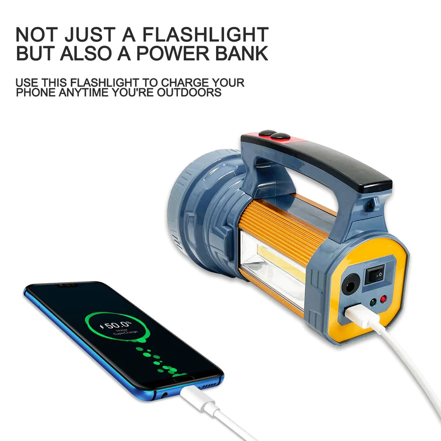 Torcia a carica solare, luce laterale con maniglia,4 Modes Searchlight Power bank output