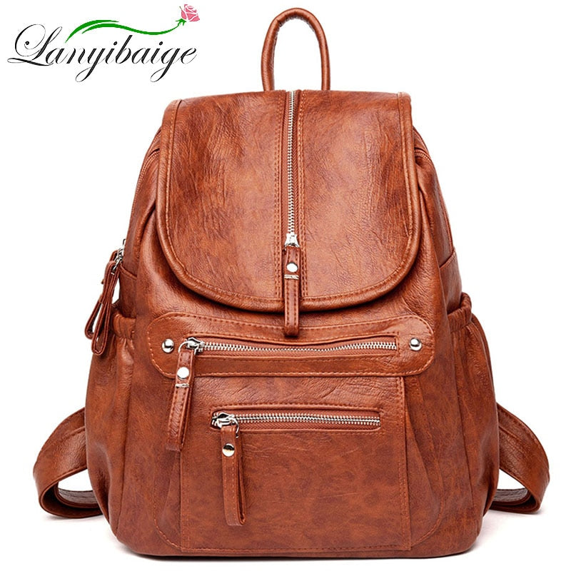 Women Leather Backpacks Travel Shoulder Bag Female Backpack