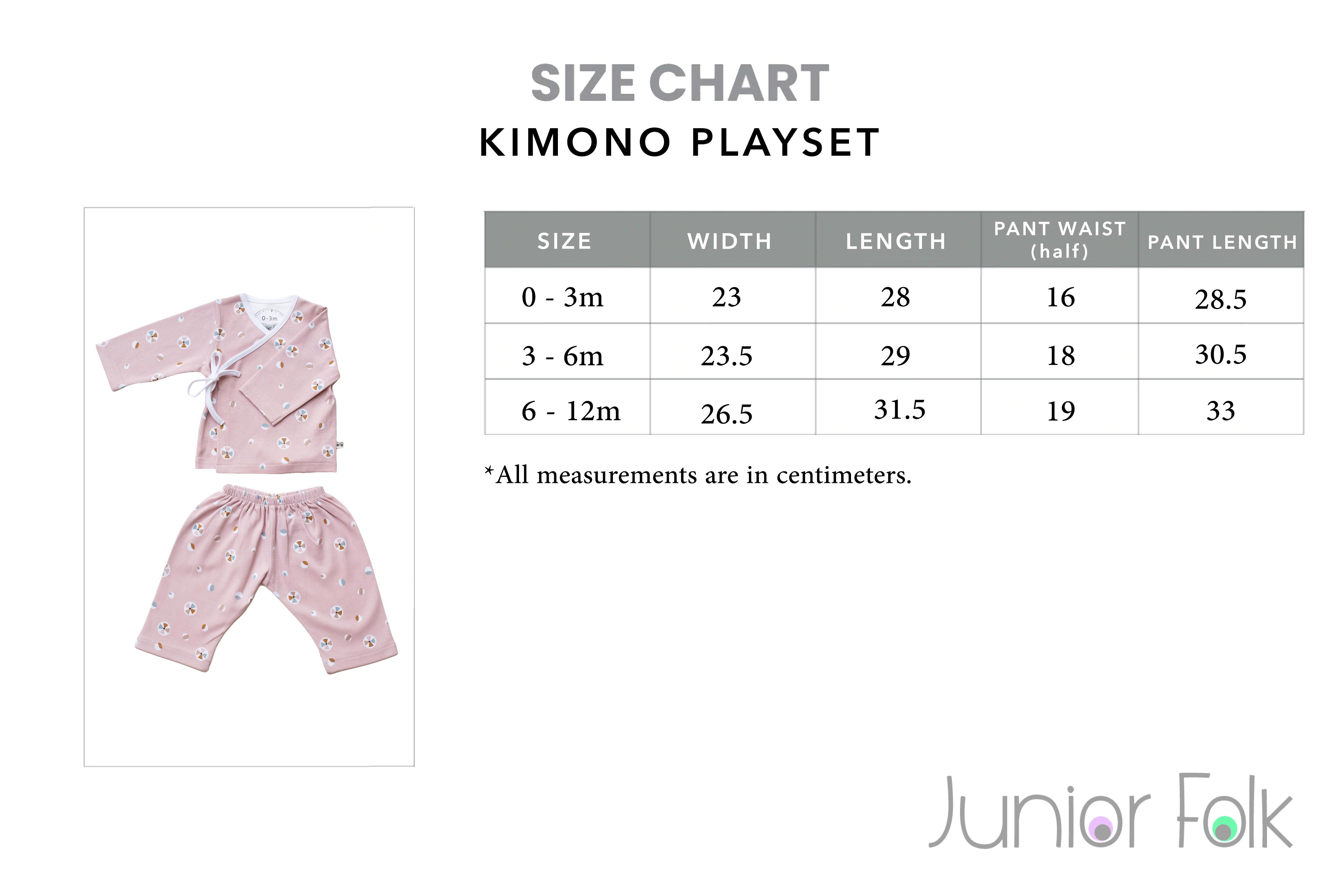 Size Chart for Kimono PLAYset