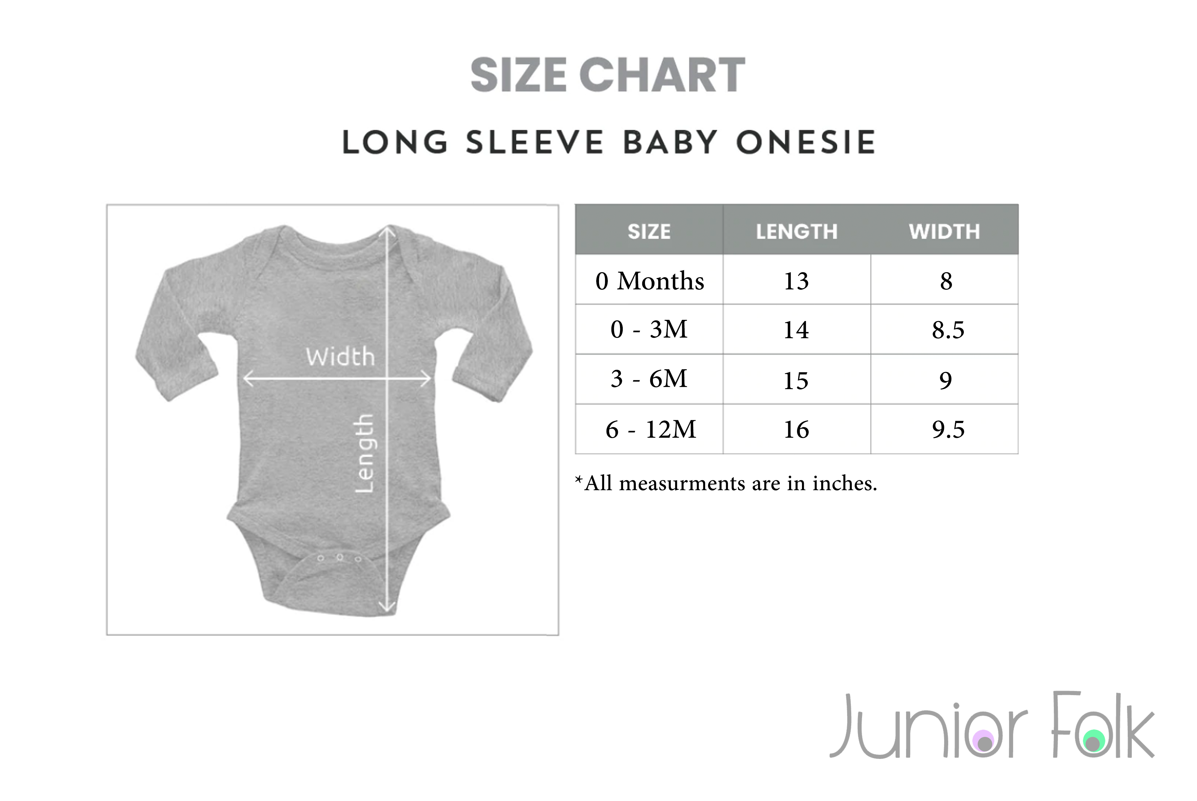 Size Chart for Onesies