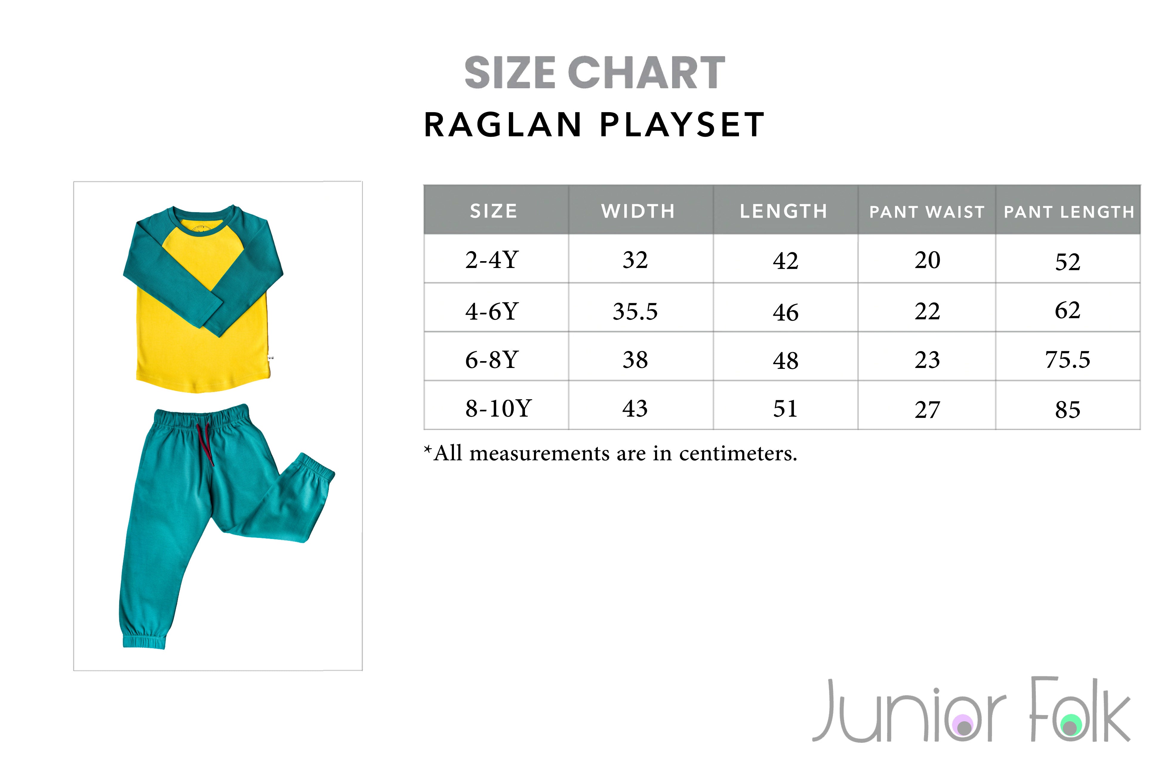 Size Chart for Raglan PLAYset