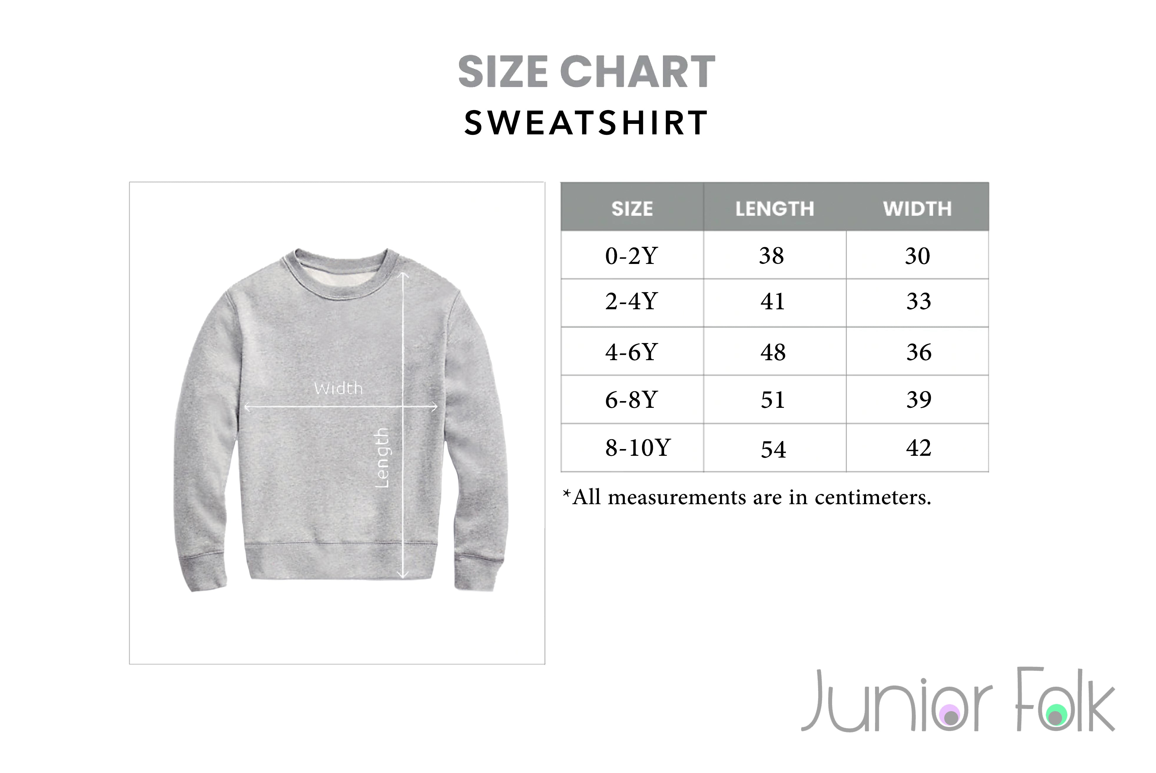 Size Chart for Sweatshirt