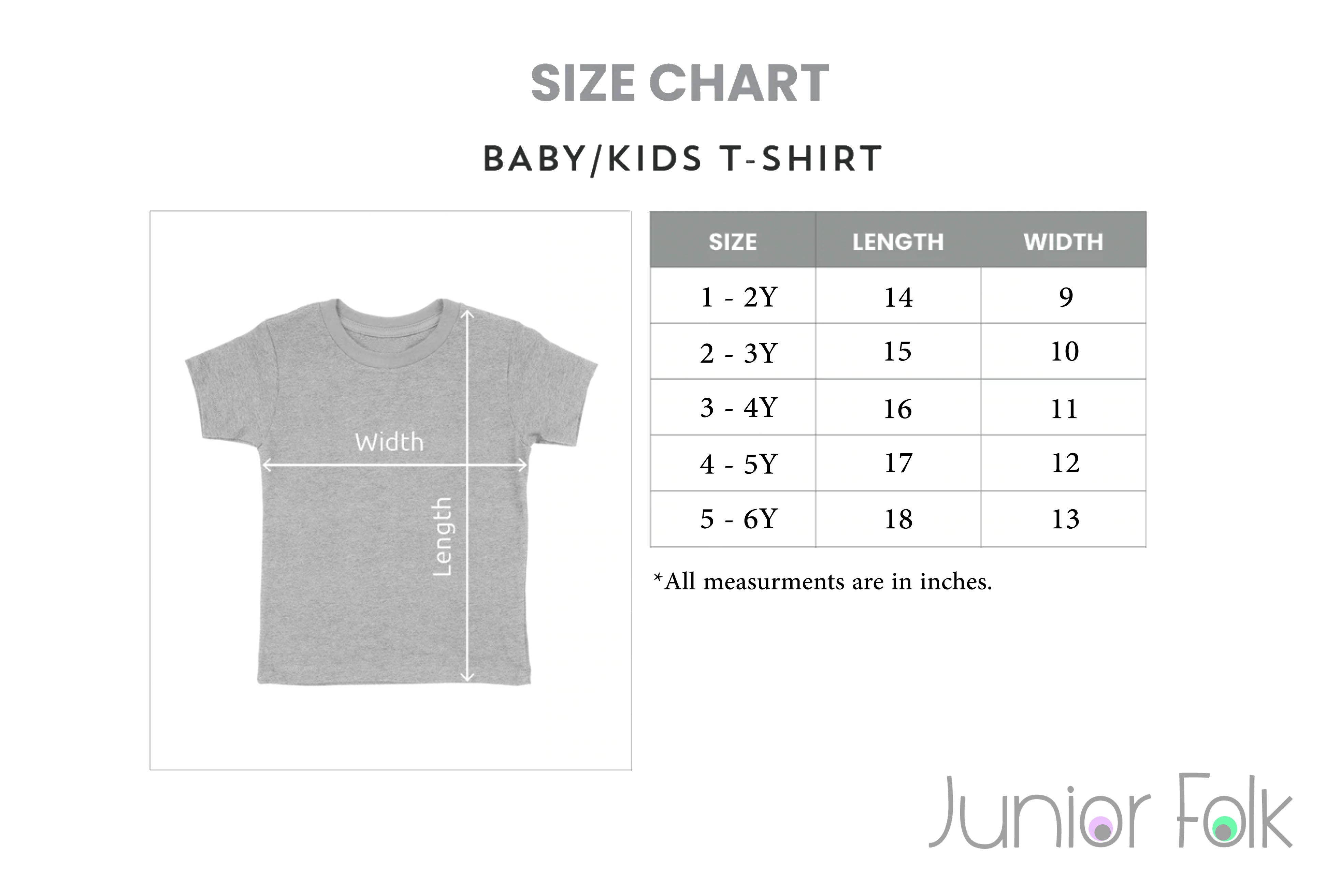 Size Chart for T-Shirts